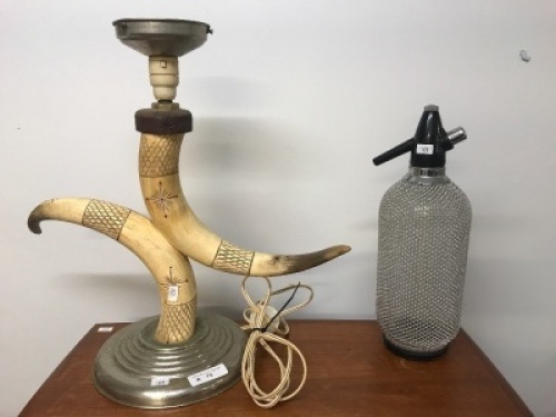 Retro Soda Syphon & Carved Horn Lamp Base