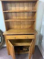 Antique 2 Door Australian Pine Hutch with Shield Doors and Cup Hooks - 4