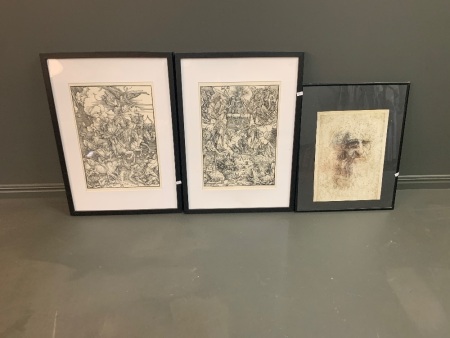 2 Framed Mythical Lithographs + Dav Vinci Print