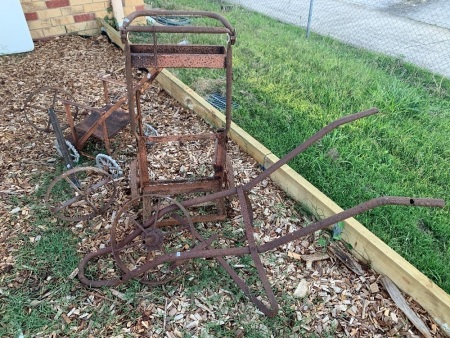 Asstd Lot of Old Iron and Steel Carts / Trolleys / Wheels for Garden Art