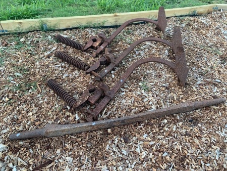 3 Large Spring Tines + Dray Axle for Garden Art