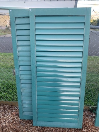 Pair of Blue Painted Louvre Doors