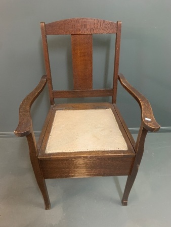 Antique Silky Oak Commode Armchair Complete with Original Pot