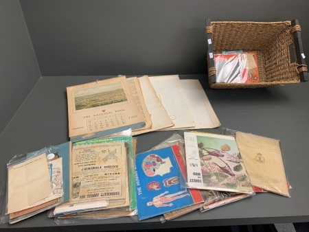 Asstd Lot of Vintage Calendars and Booklets in Basket