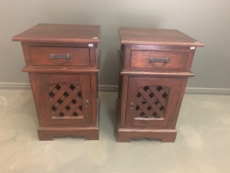 Pair of Contemporary Teak Bedside Cabinets withÂ  Iron Fittings