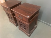 Pair of Contemporary Teak Bedside Cabinets withÂ  Iron Fittings - 3