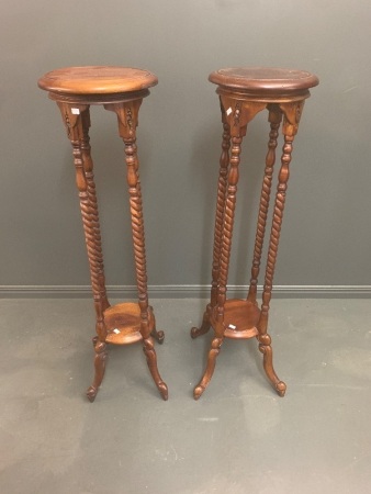 Pair of Contemporary Barley Twist Timber Plant Stands