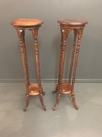 Pair of Contemporary Barley Twist Timber Plant Stands