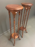 Pair of Contemporary Barley Twist Timber Plant Stands - 2