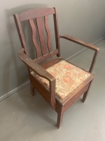 Antique Silky Oak Commode Chair with Anodised Pot - 3