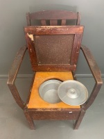 Antique Silky Oak Commode Chair with Anodised Pot - 4
