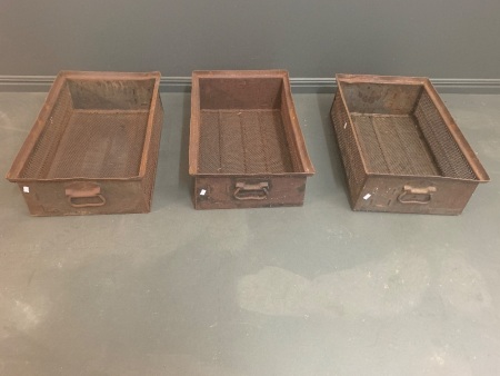 3 x Vintage Industrial Steel Drawers / Boxes