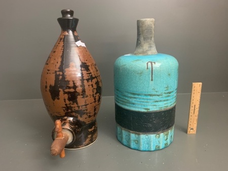 Large Glazed Stoneware Vase and Flagon
