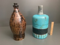 Large Glazed Stoneware Vase and Flagon - 3