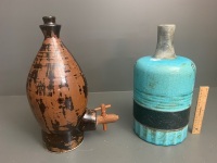 Large Glazed Stoneware Vase and Flagon - 4