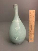 Antique Korean Celadon Glazed Vase with Inlaid Crane and Cloud Decoration - Signed near Base - 5