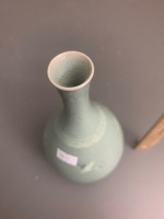 Antique Korean Celadon Glazed Vase with Inlaid Crane and Cloud Decoration - Signed near Base - 3