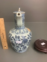 Vintage Blue and White Reproduction of a Chinese Lidded Jug - 2