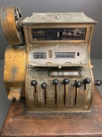 Rare NCR 188 Cash Register, Antique Bronze on Polished Oak Base, Lever Operated, c1905 Ohio - 2