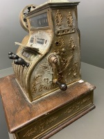 Rare NCR 188 Cash Register, Antique Bronze on Polished Oak Base, Lever Operated, c1905 Ohio - 3