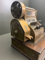 Rare NCR 188 Cash Register, Antique Bronze on Polished Oak Base, Lever Operated, c1905 Ohio - 7