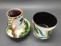 Retro Glazed West German Vase & Pot - 4