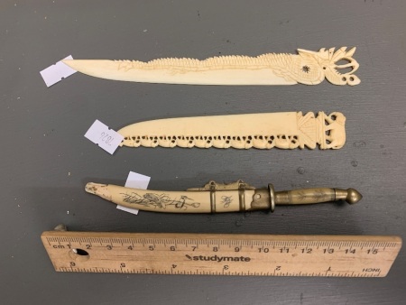 3 x Vintage Letter Openers - 1 with Brass Mounts