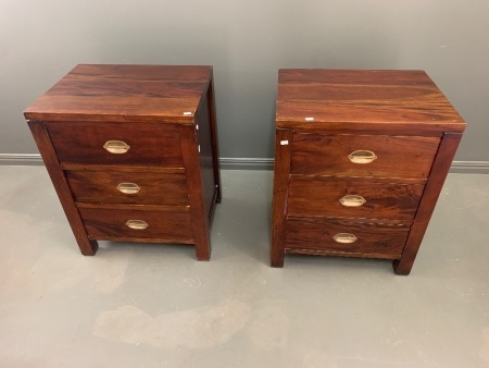 Pair of Contemporary Mahogany 3 Drawer Bedsides with Brass Fittings