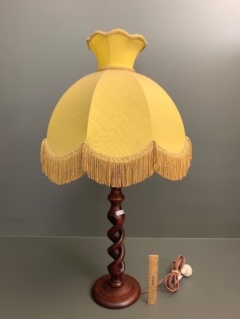 Vintage Carved Timber Table Lamp with Shade