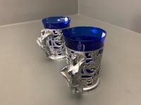 Pair of Bristol Blue Glass and Chrome Tankards with Ladies, Dragons etc - 3