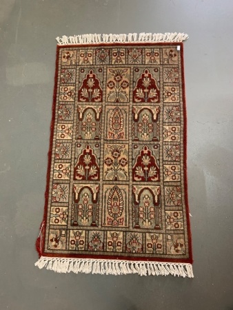 Vintage Hand Knotted Persian Wool Rug - Some Wear at 1 Edge