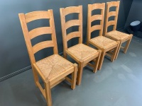 4 x Farmhouse Timber Rush Seated Chairs - 3