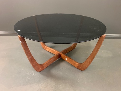 Mid Century Smoked Glass Teak Coffee Table