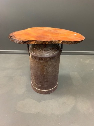 Vintage Cream Can Table with Tassie Huon Pine Top