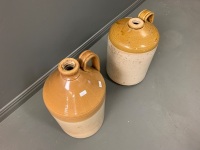 2 x 2 Gallon Antique Salt Glazed Stoneware Flagons - 1 From Glasgow - 2