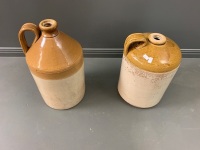 2 x 2 Gallon Antique Salt Glazed Stoneware Flagons - 1 From Glasgow - 3