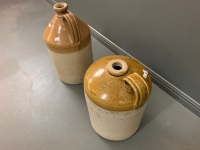 2 x 2 Gallon Antique Salt Glazed Stoneware Flagons - 1 From Glasgow - 4