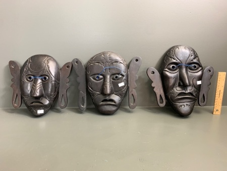 3 x Modern Carved Dayak Masks