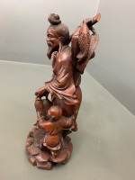 Vintage Chinese Rosewood Carving of Fisherman and Son - 2