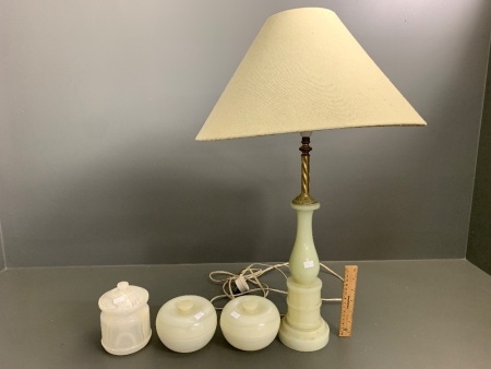 3 x Turned Onyx Lidded Bowls + Vintage Lamp