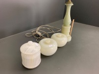 3 x Turned Onyx Lidded Bowls + Vintage Lamp - 3