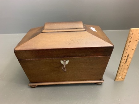 Georgian Mahogany Sarcophagus Tea Caddy with Original Lock & Key