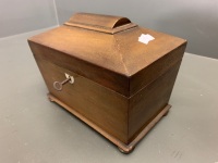 Georgian Mahogany Sarcophagus Tea Caddy with Original Lock & Key - 3