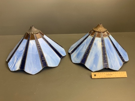 Pair of Blue and Amber Glass Leadlight Shades