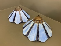 Pair of Blue and Amber Glass Leadlight Shades - 3