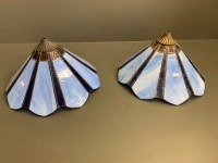 Pair of Blue and Amber Glass Leadlight Shades - 4