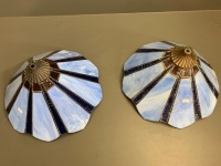 Pair of Blue and Amber Glass Leadlight Shades - 5