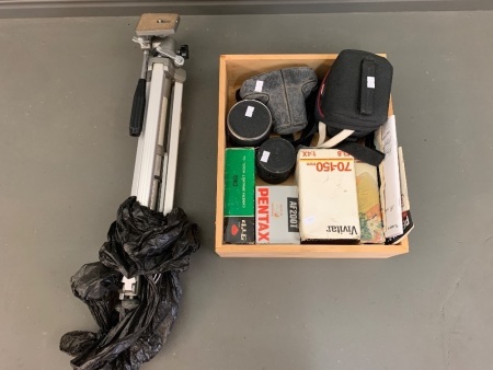Vintage Pentax SLR Camera, 3 x Vivitar Lenses, Tripod, Flash Unit, Fuji Camera Etc
