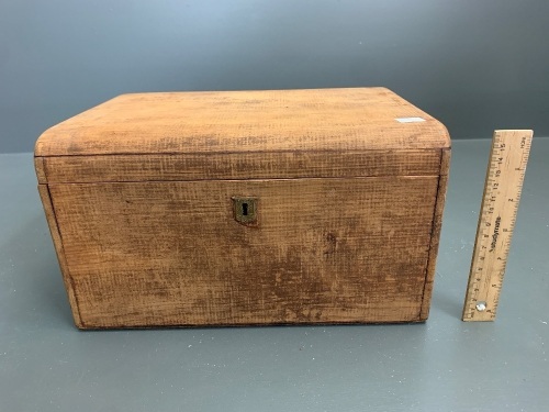 Antique Timber Jewellery Box for Restoration - Lift Out Tray, Original Brass Hinges and Locks All Tooled