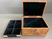 Antique Timber Jewellery Box for Restoration - Lift Out Tray, Original Brass Hinges and Locks All Tooled - 2